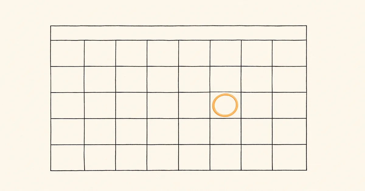 Illustration eines leeren Kalenderrasters, ein Tag ist orange eingekreist